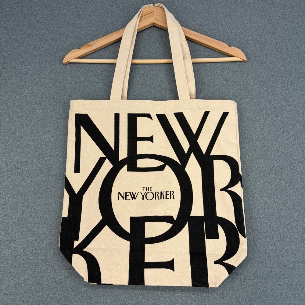 The New Yorker Iconic Logo Cotton Canvas Tote Bag Cream Black OS Library Book